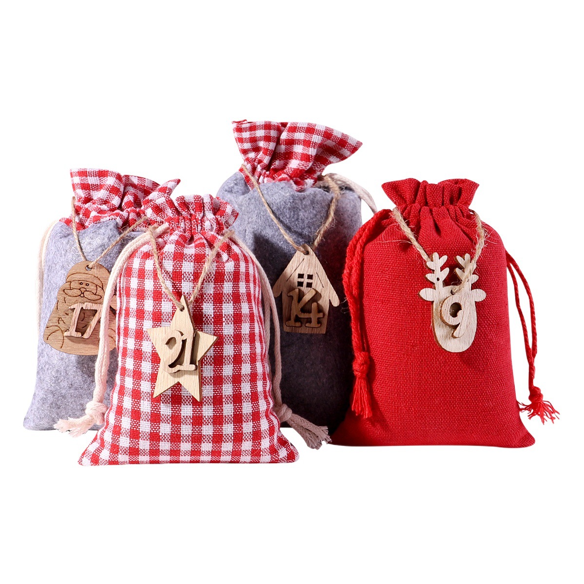 Christmas wool Diamond cloth set linen 1-24 Christmas calendar countdown hanging bag set drawstring bunched linen bag