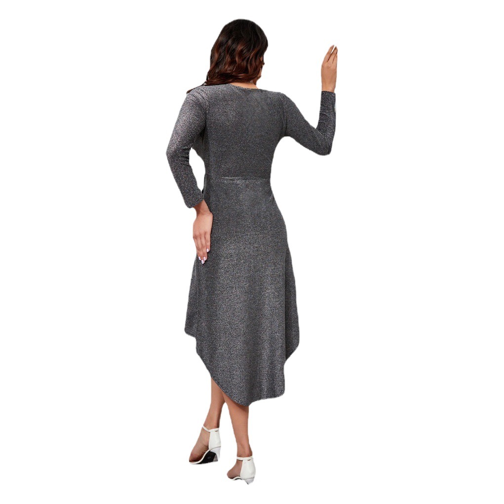 Amazon Independent Station Halloween Sexy V-Neck Long Sleeve dress Banquet Bright Silk Tuxedo Dress Bridesmaid Dress