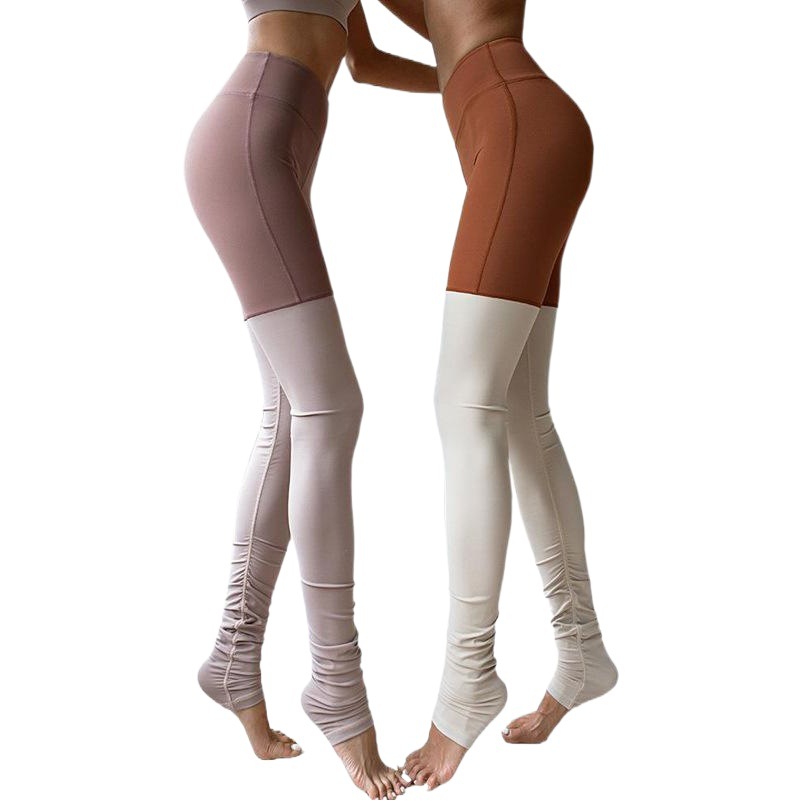 Cross-border foreign trade color matching elastic yoga pants women's peach hip high waist tight fitness pants foot training running