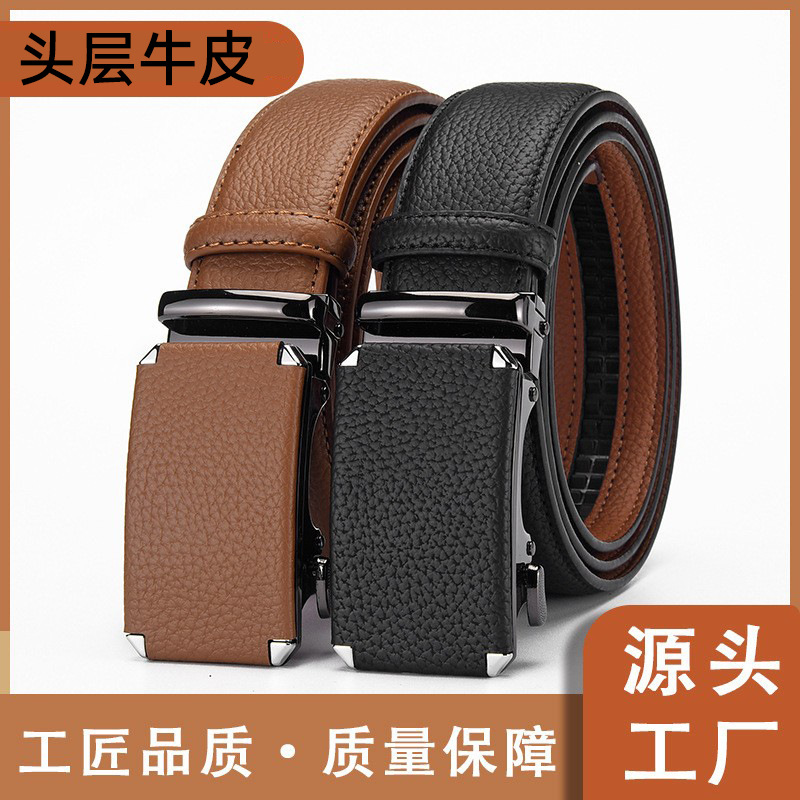 First-Layer Cowhide Men's Genuine Leather Belt Automatic Buckle Business Versatile Cross-Border Men's Belt