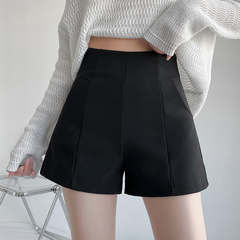 Shorts Women's Autumn High Waist 2023 New Suit Outer Wear A- Word plus size Slim Thin Wide Leg Black Casual Pants