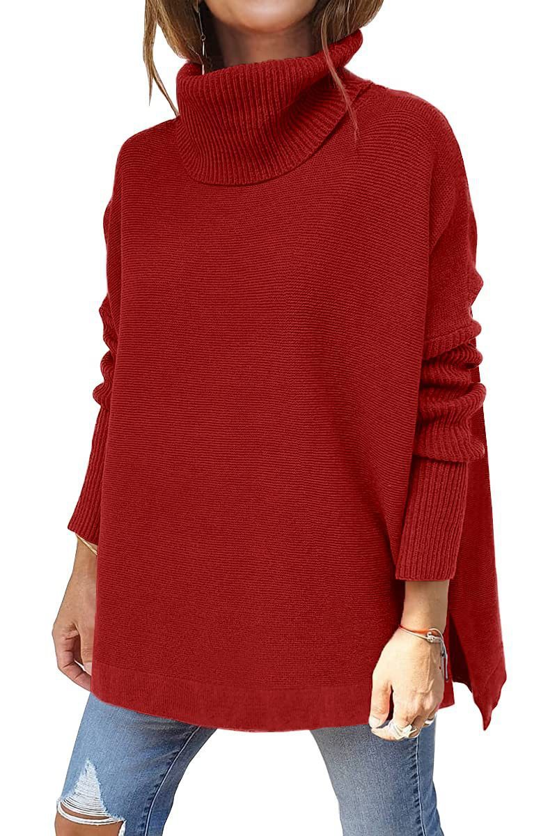 Picture of 2022 Amazon Cross-border Turtleneck Sweater Long Bat Sleeve Hem Tunic Pullover Sweater Needle Weaver