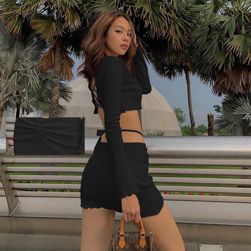 Picture of in stock American Spice Girls 2025 Summer New Sexy Long Sleeve Slim T-shirt Nightclub Skirt Amazon suit
