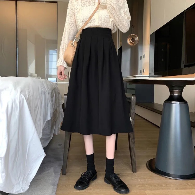 Picture of 2022 Summer New plus size chubby girl Skirt Women's High Waist Mid-length A- line Skirt Small Black Hip Skirt