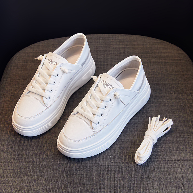 Picture of Genuine Leather White Shoes for Women 2025 New Thick-Soled Sneakers Breathable Casual Sports Women's Shoes Popular Versatile White Women's Shoes