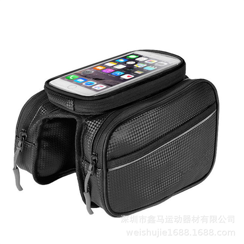 New Mountain bike PU rainproof beam bag large capacity front bag touch screen mobile phone bag with rain cover cycling bag