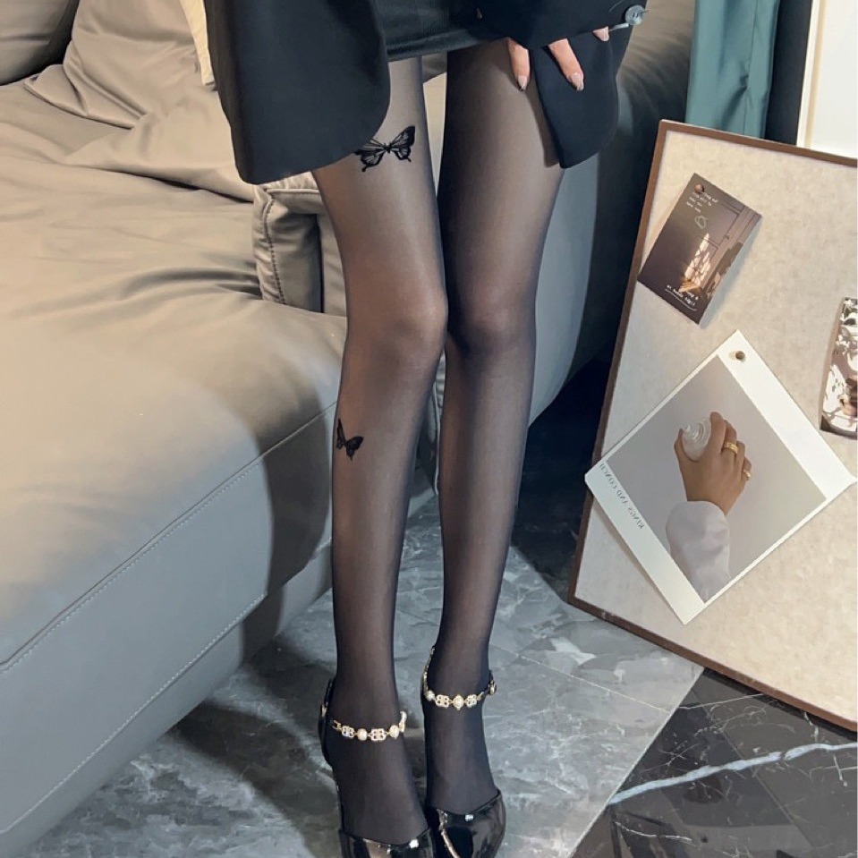 Printed Black Stockings Butterfly Print Stockings Black Butterfly Stockings Sexy Butterfly Stockings