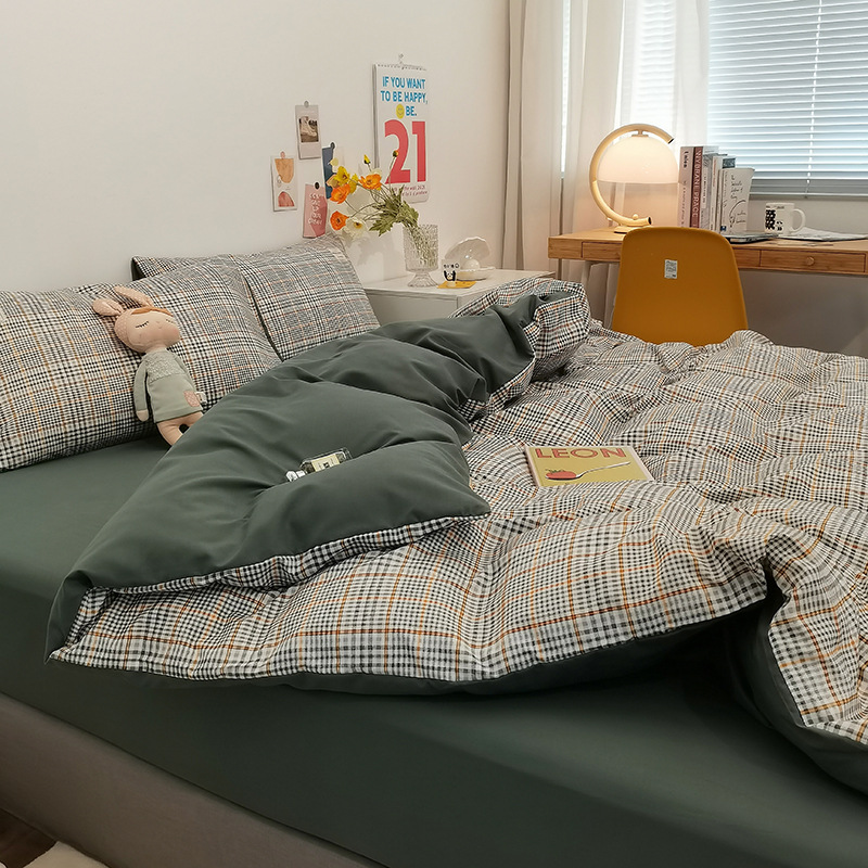 Picture of New Japanese Bed Solid Color Double Quilt Cover Sheet Four-piece Student Dormitory Three-piece Household Quilt Cover Wholesale
