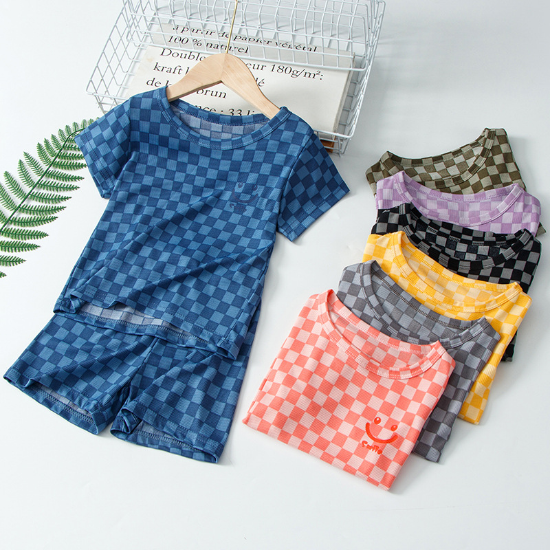 Picture of Children's pajamas boys' summer thin ice silk short-sleeved homewear boys' middle and big children girls' summer homewear