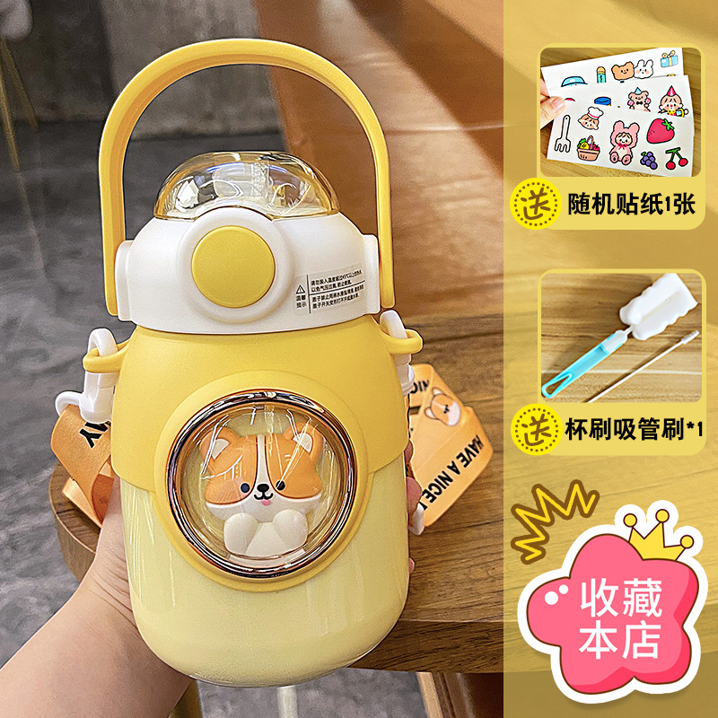 Picture of Large capacity cartoon children's thermos cup 316 stainless steel belly straw cup high color value portable student cup
