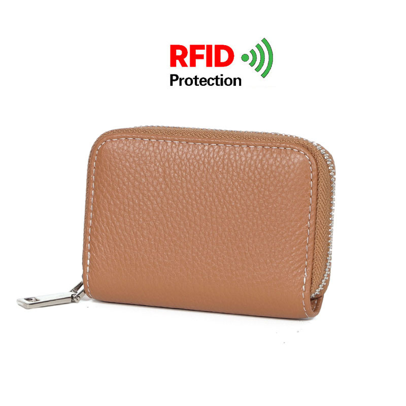 Picture of Zipper card holder unisex first layer cowhide rfid anti-theft brush magnetic leather female card holder
