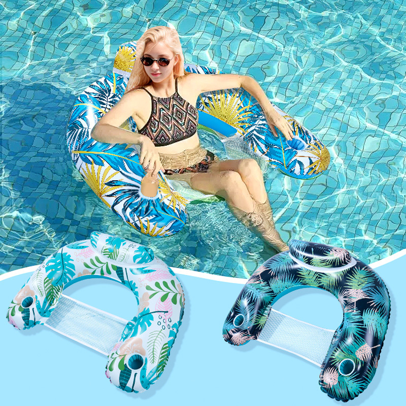 Source Factory Cross-Border Pvc Foldableable Thickeneded Inflatable U-Shaped Water Backrest Sofa Lounge Chair Floating Bed