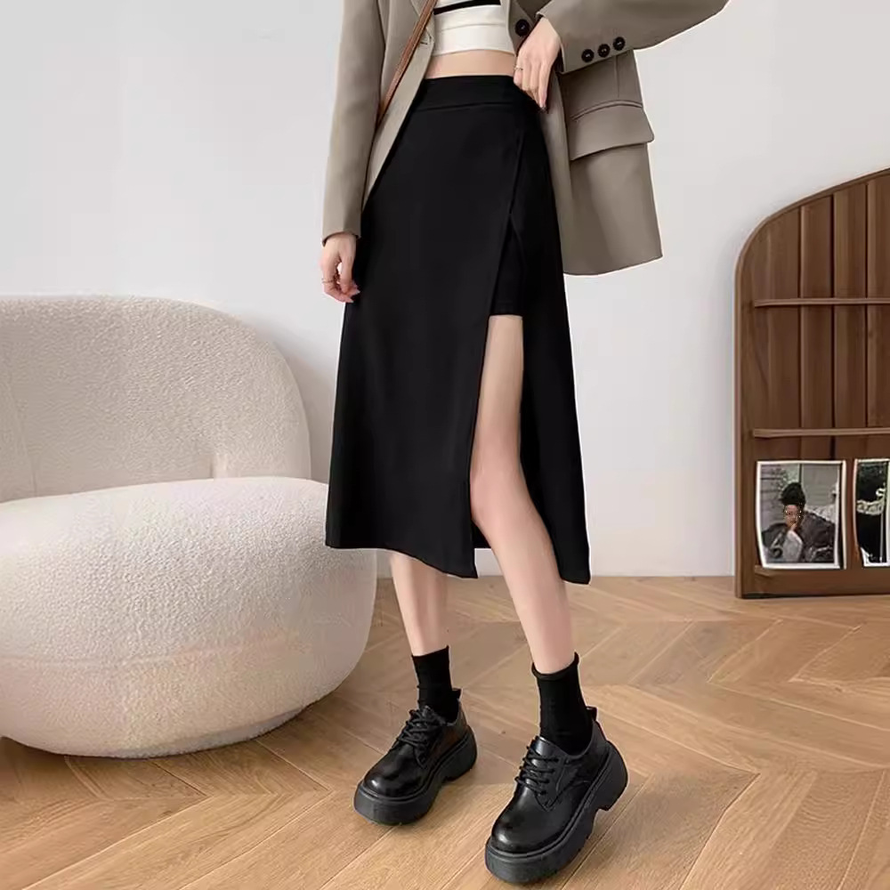 Summer Black Suit Split Skirt Women's 2024 New High Waist A- Line Skirt Short Skirt Pants