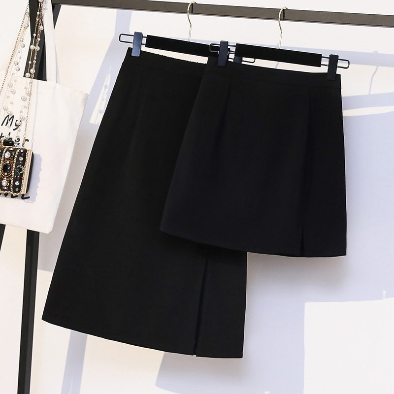 A- shaped skirt 2023 early autumn new women's high waist one-step split crotch cover thin mid-length black hip skirt