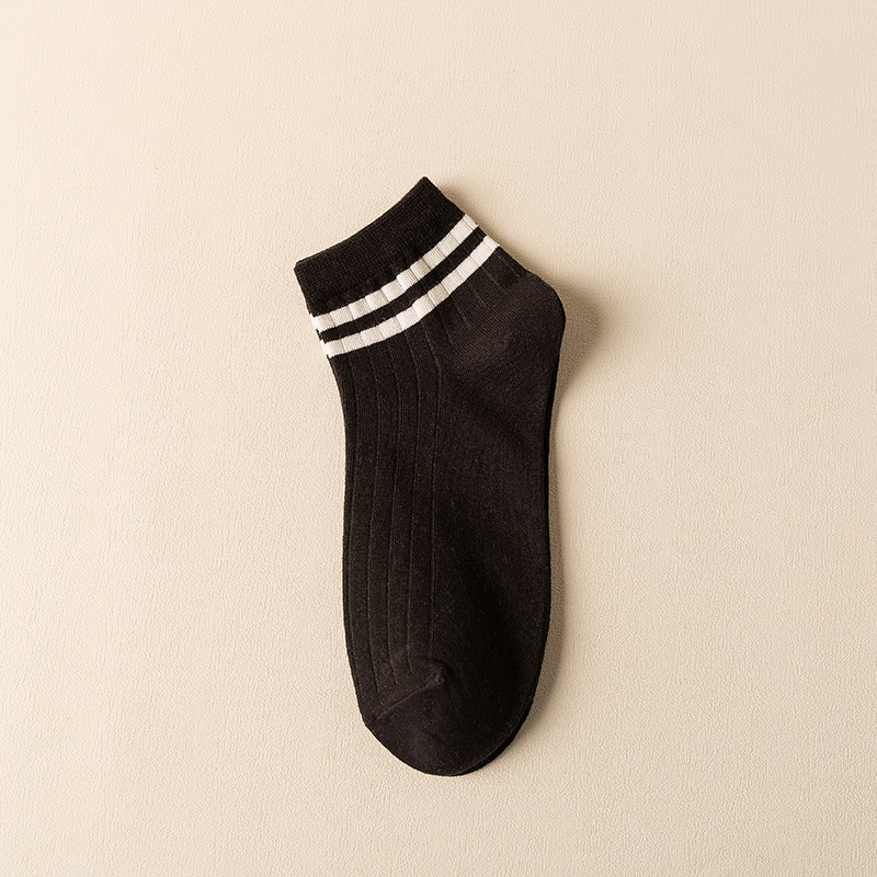 Picture of Men's Socks Spring and Summer Two-Bar Boat Socks Men's Casual College Style Short Socks Stripped Breathable Shallow Mouth Cotton Socks Sweat-Absorbing Socks for Men