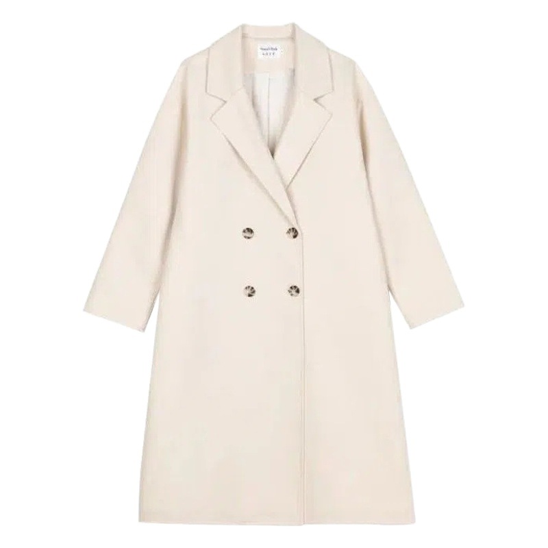 Picture of Mid-length woolen coat for women autumn and winter cotton-padded student straight loose over-the-knee overcoat double-breasted lazy windbreaker thick