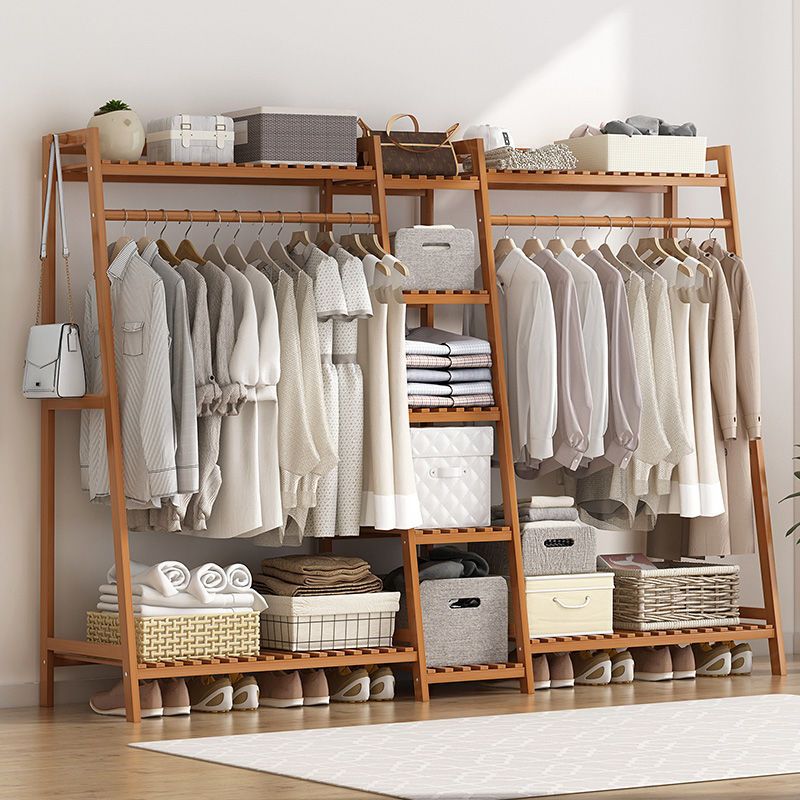 Simple room floor-standing home clothes rack, upright wardrobe, bedroom bamboo coat rack, storage clothes rack