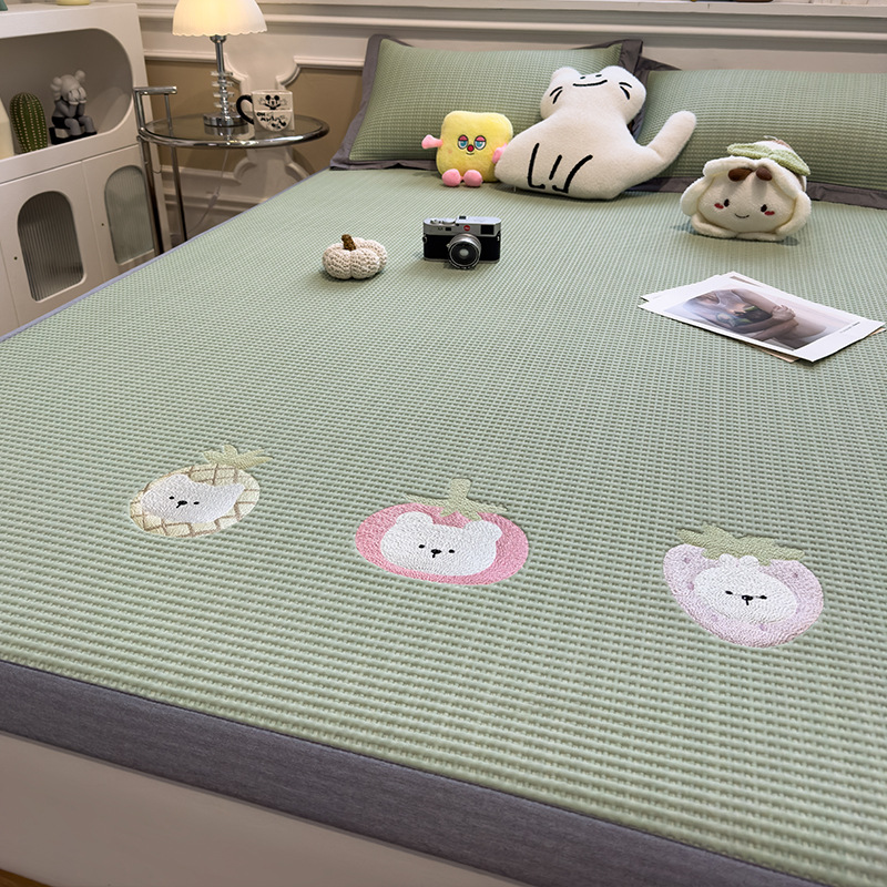 Picture of Category a Maternal and Infant Grade Waffle Ice Bean Mat Three-Piece Set Classy Ice Silk Mat Fitted Sheet Summer Air-Conditioned Soft Mat