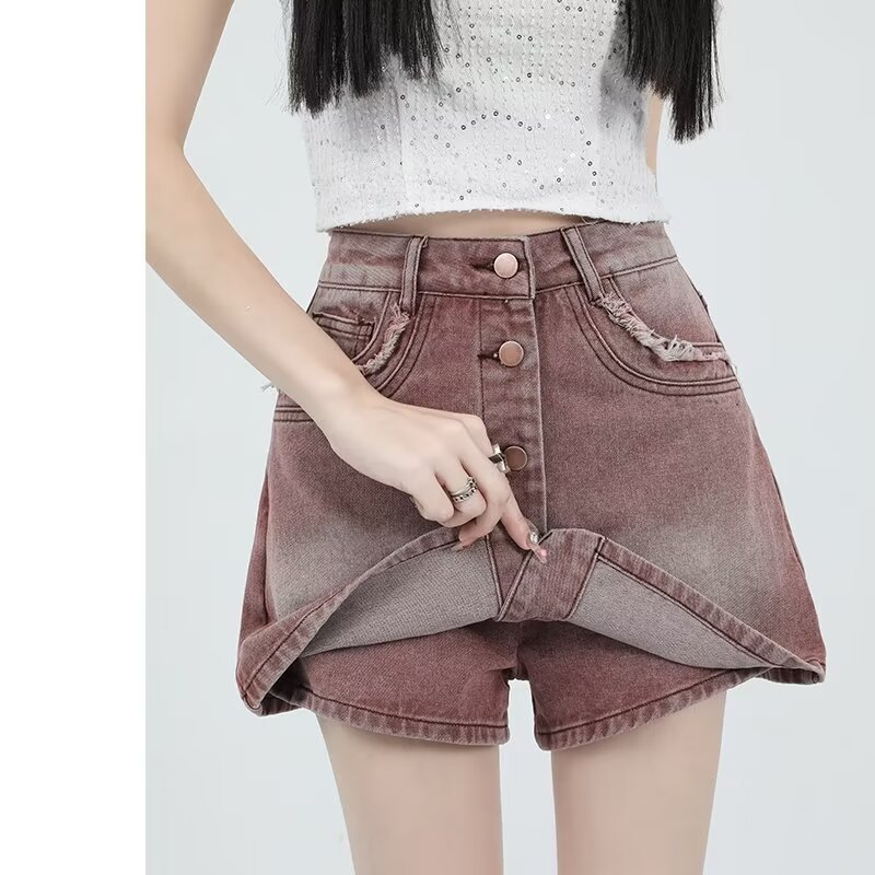 2024 Summer Wear Slim A- line Denim Short Skirt Women's Korean Style High Waist Short Hip Wrap Skirt Denim Skirt