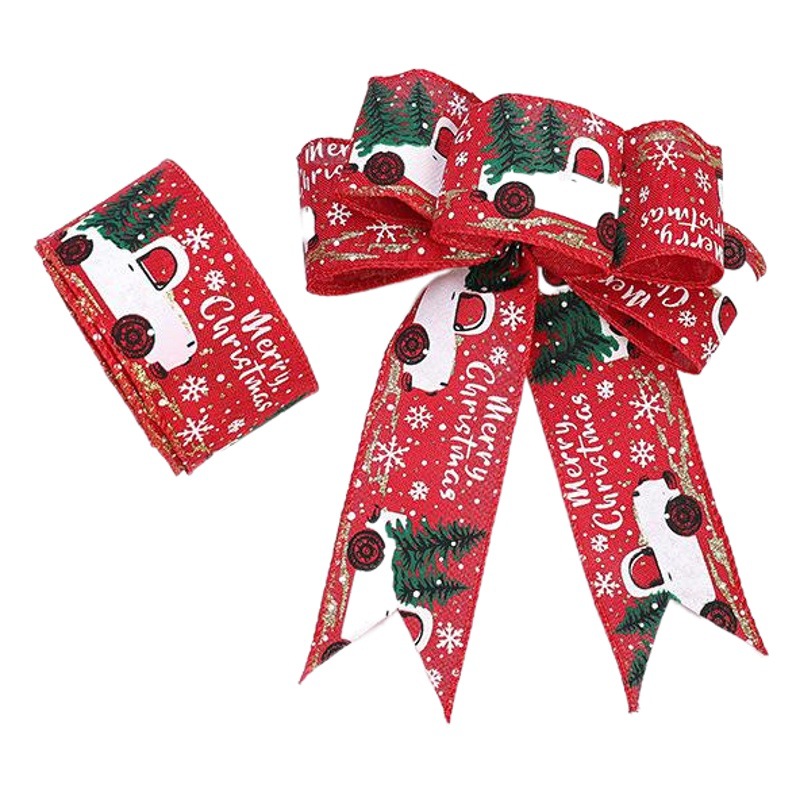 Christmas Ribbon Linen Ribbon Christmas Atmosphere Ribbon Decoration Snowflake Bow Red Phnom Penh Ribbon