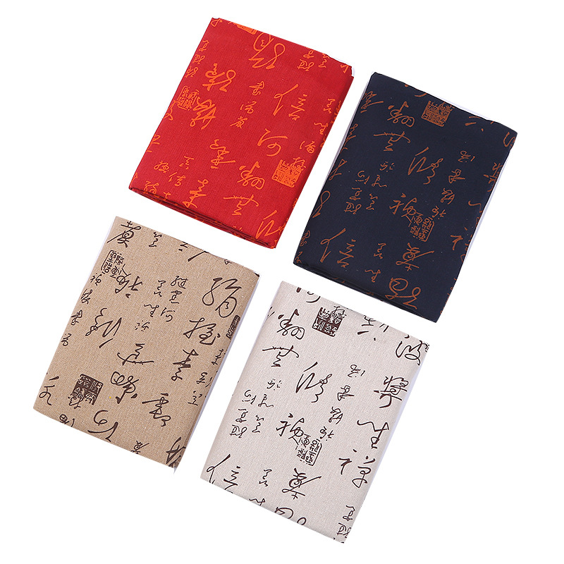 Picture of Antique Calligraphy Style Fabric Printing Ink Tablecloth Pillow Sofa Fabric DIY Handmade Hemp Fabric