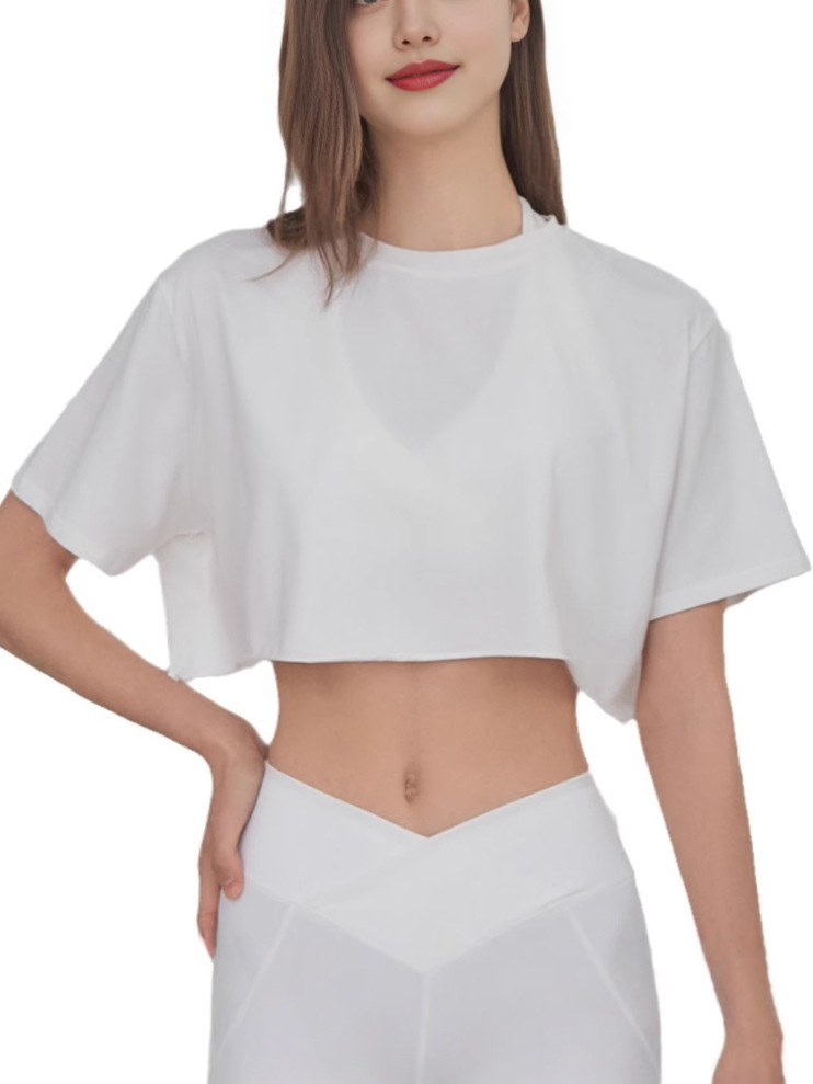 Foreign Trade Cross-Border Women's Clothing 2025 European and American Wish Amazon Ebay Aliexpress Summer Round Neck Short Crop Top