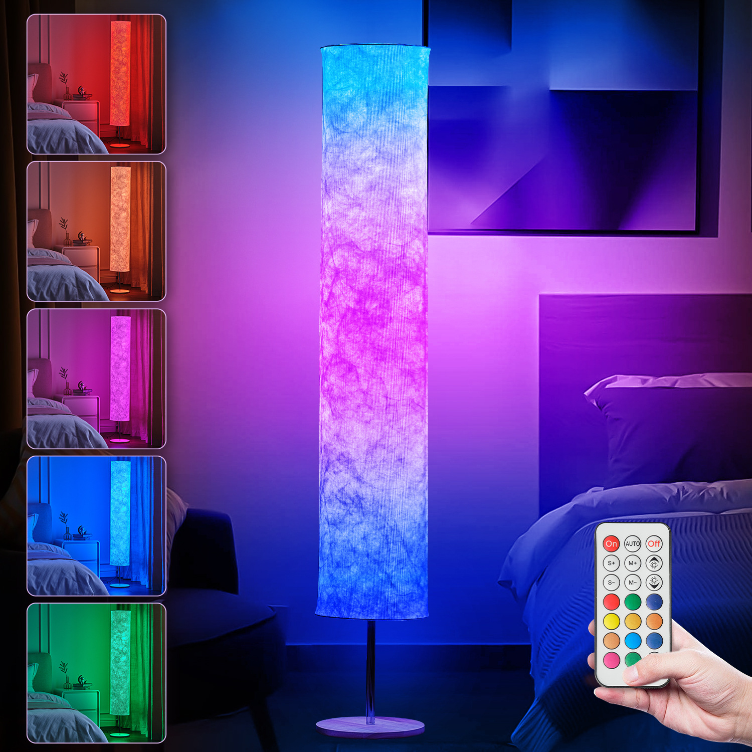 Picture of Cross-Border Amazon Fabric Floor Lamp Ledrgb Seven-Color Remote Control Atmosphere Light for Living Room and Bedroom with Adjustable Brightness