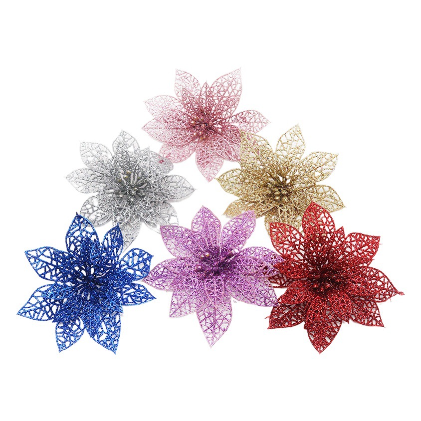 Spot Christmas holiday decorations 13cm double-layer dusting pink pink anise leaf Christmas flower simulation flower cutting