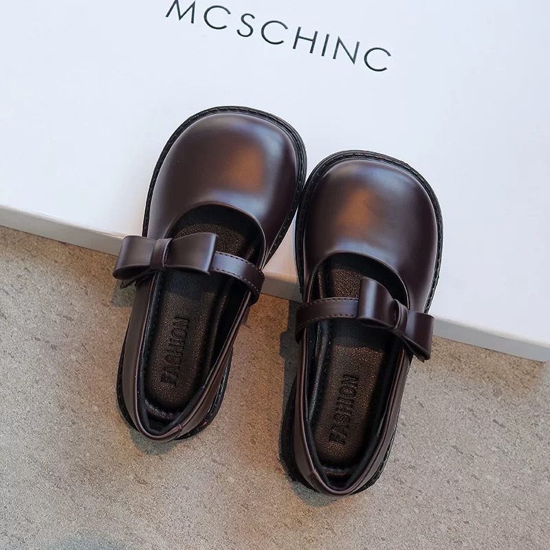 Girls Princess Shoes Small Leather Shoes Black Children's Shoes Spring and Autumn Little Girls British Style Spring Mary Jane Children's Shoes for Women