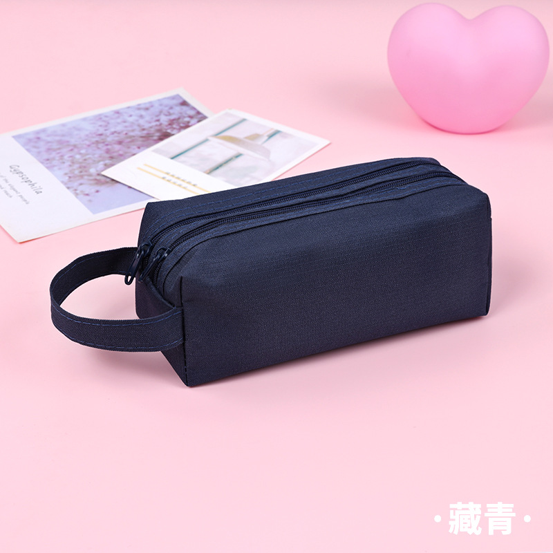 Picture of Portable Stationery Bag Double-layer Oxford Cloth Double-pull Pencil Bag Simple Large Capacity Primary and Secondary School Students Portable Zipper Pencil Bag