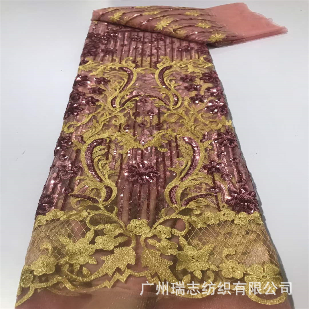 Picture of European and American Composite Sequin Embroidered Lace Fabric Wedding Dress Hanfu African Lace Embroidered Cloth sequins Lace
