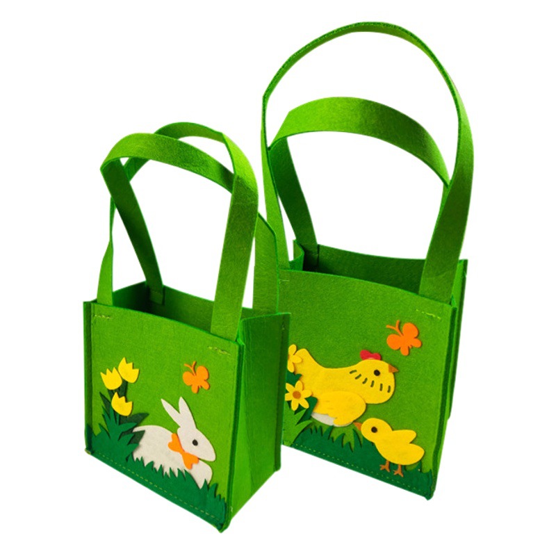 Cartoon Felt Handbag Portable Green Gift Bag Cute Animal Image Storage Felt Bag
