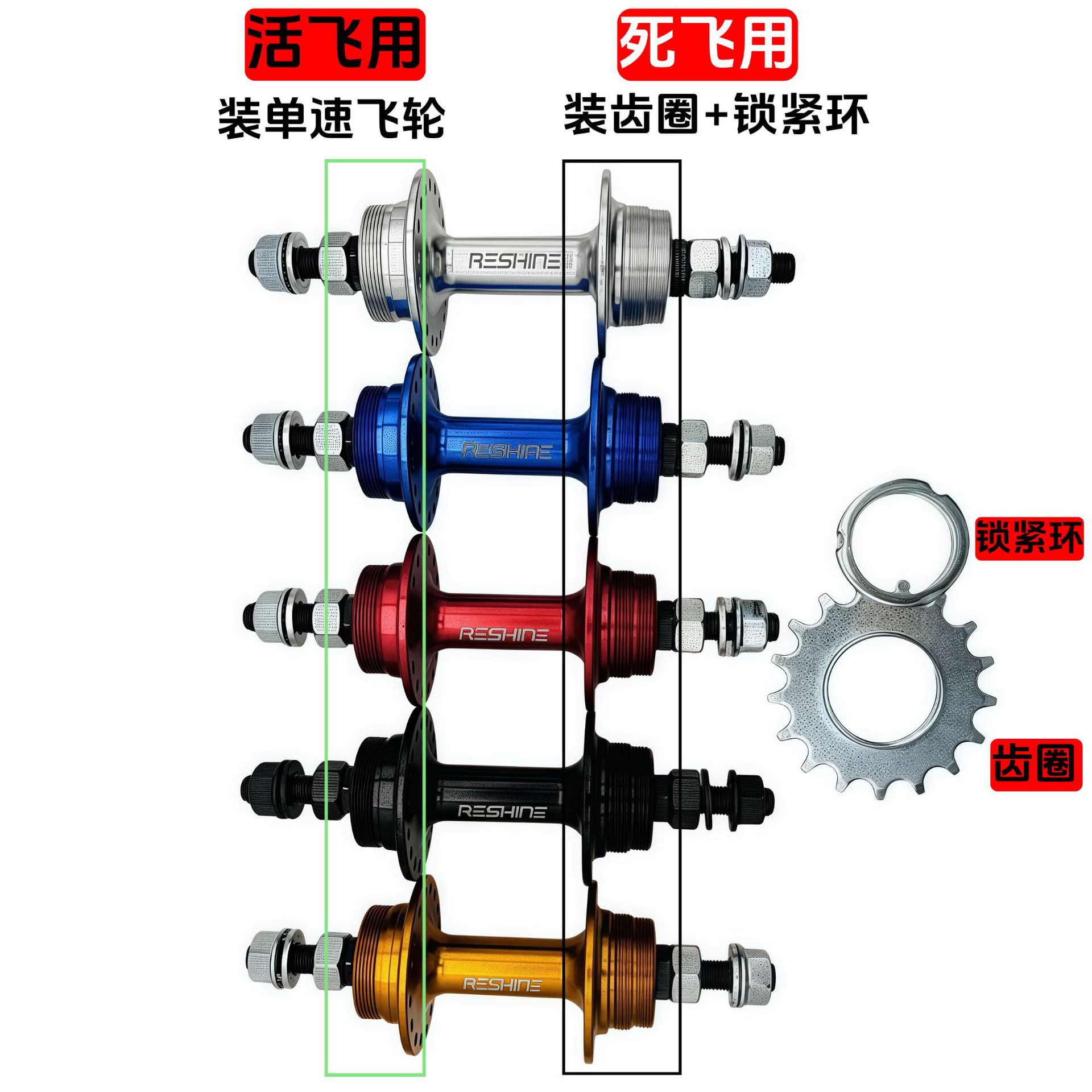 Picture of Highway dead fly upside down small ear bearing aluminum hub 32/36 hole axle skin front 100 rear 120 open gear with 17T teeth