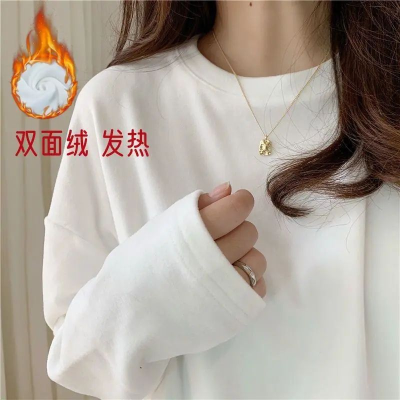 Super Soft Waxy Double-Sided Velvet White Base Shirt Women's Autumn and Winter Korean Style New Warm Loose Inside and Outside Top Women's Fashionable