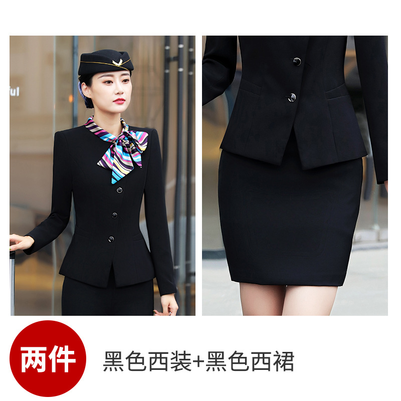 Picture of Stewardess Professional Suit for Women, Autumn and Winter Blazer Dress Set, Beautician Workwear, Hotel Front Desk Uniform, Aviation Work Clothes