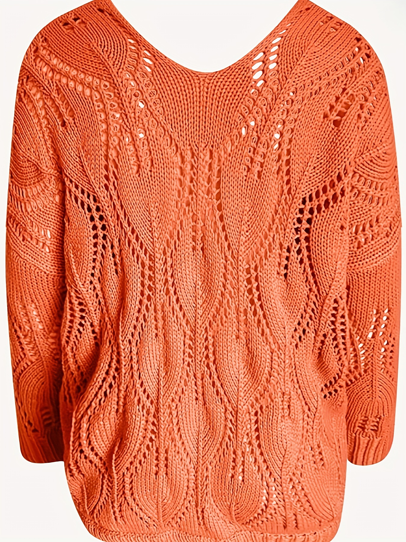 Picture of Cross-border European and American Amazon Sweater Autumn and Winter Casual Hollow V-neck Long-sleeved Loose Knitted Sweater Pullover Sweater for Women