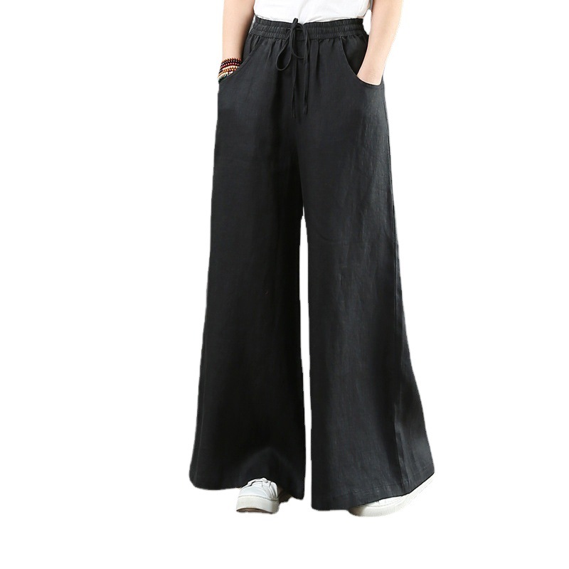 Picture of Korean 2025 Spring and Summer Artistic Cotton and Linen Loose Plus-Size Wide-Leg Pants High-Waisted Floor-Length Straight-Leg Linen Women's Pants