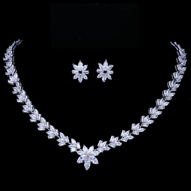 wish cross-border bride two-piece design simple flower zircon necklace earring set Female Factory wholesale