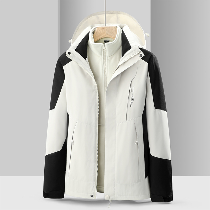 Three-in-one jacket for men and women, outdoor winter thickening, youth mountaineering, leisure, warmth, couple mountaineering clothing, jacket trend