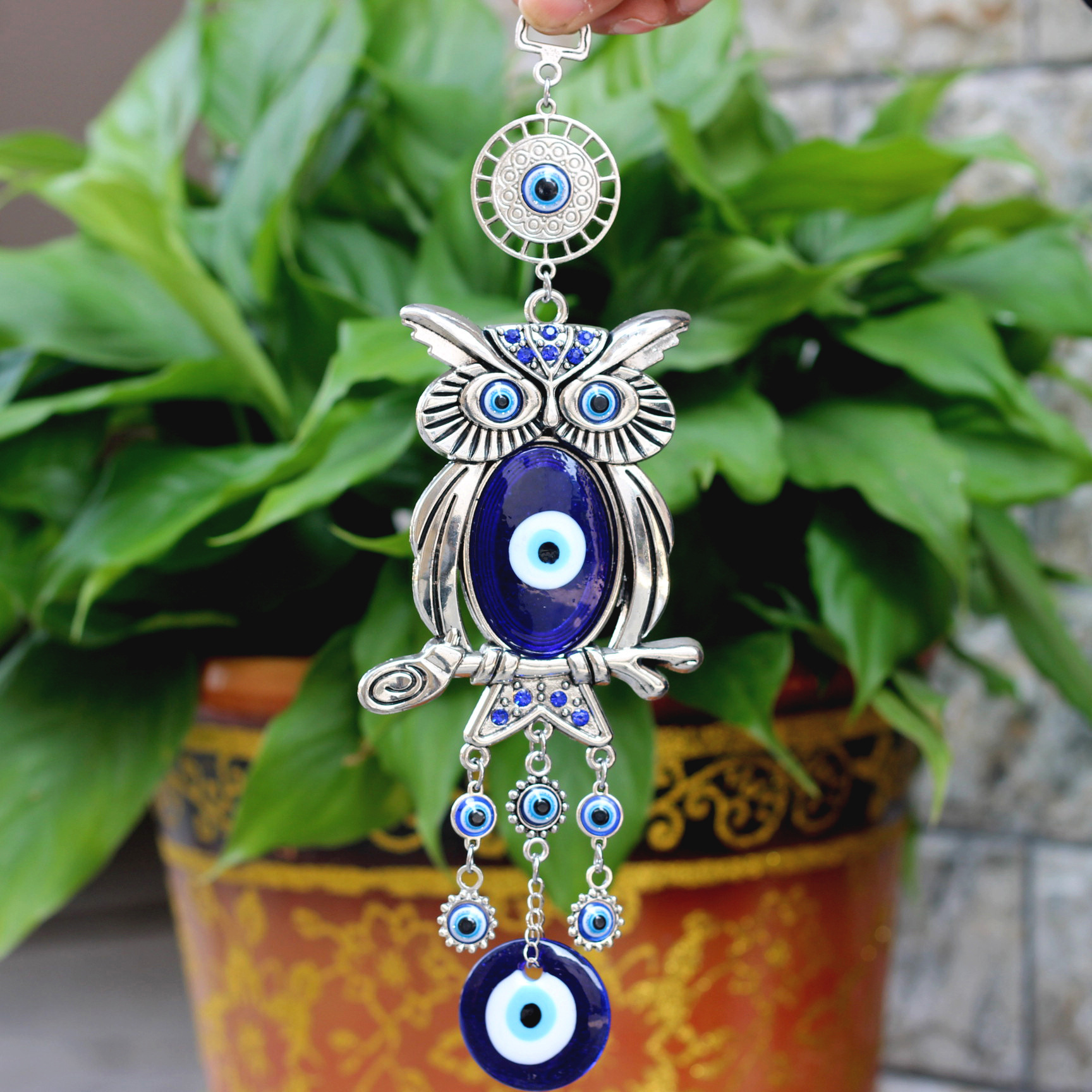 Turkey Glazed Blue Eyed Owl Wall Decoration Alloy Pendant Wall Decoration Wall Hanging Decoration