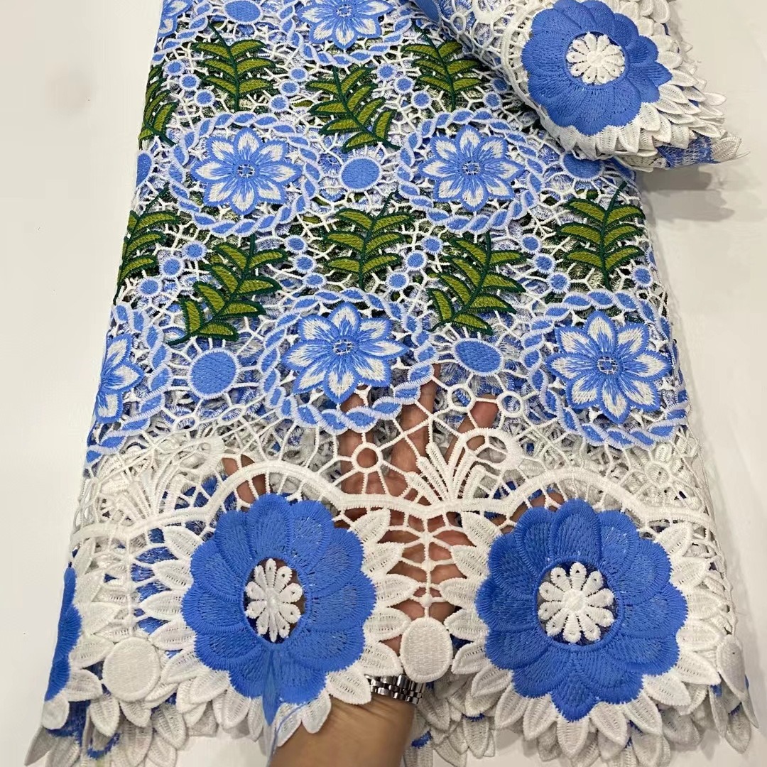 Classic Fashion Hot Sale Hollow Water Soluble Embroidered Lace Fabric Multicolor High Set Cheongsam Dress Plant Flowers Full