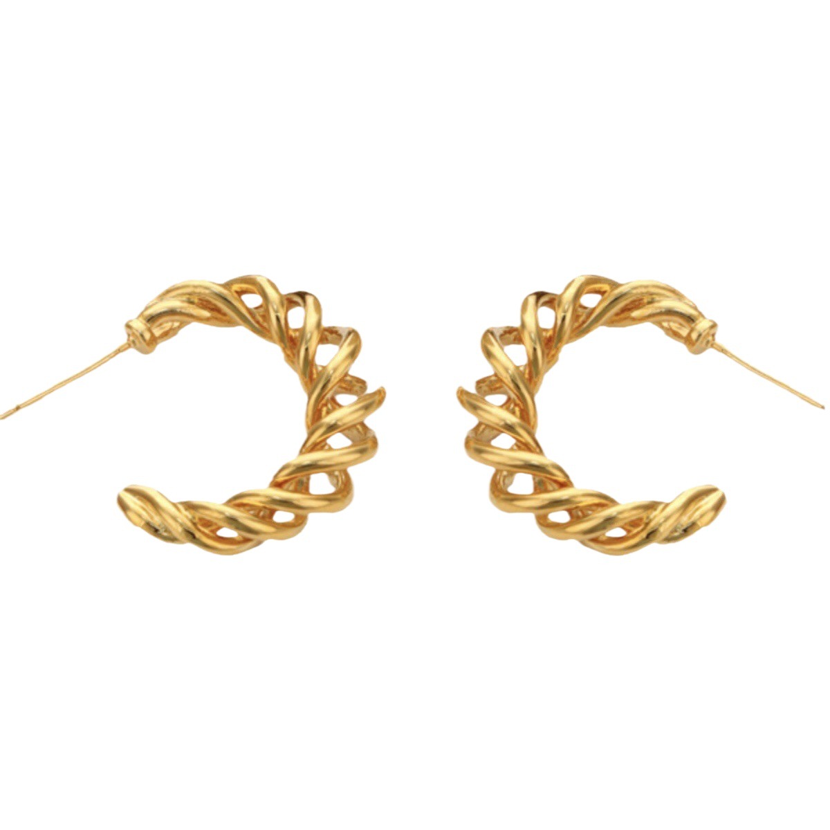 Copper Plated 18K Gold Ins Niche Personality Fashion Metal Cold Wind Twist Earrings S925 Silver Needle All-Match High-Level Sense