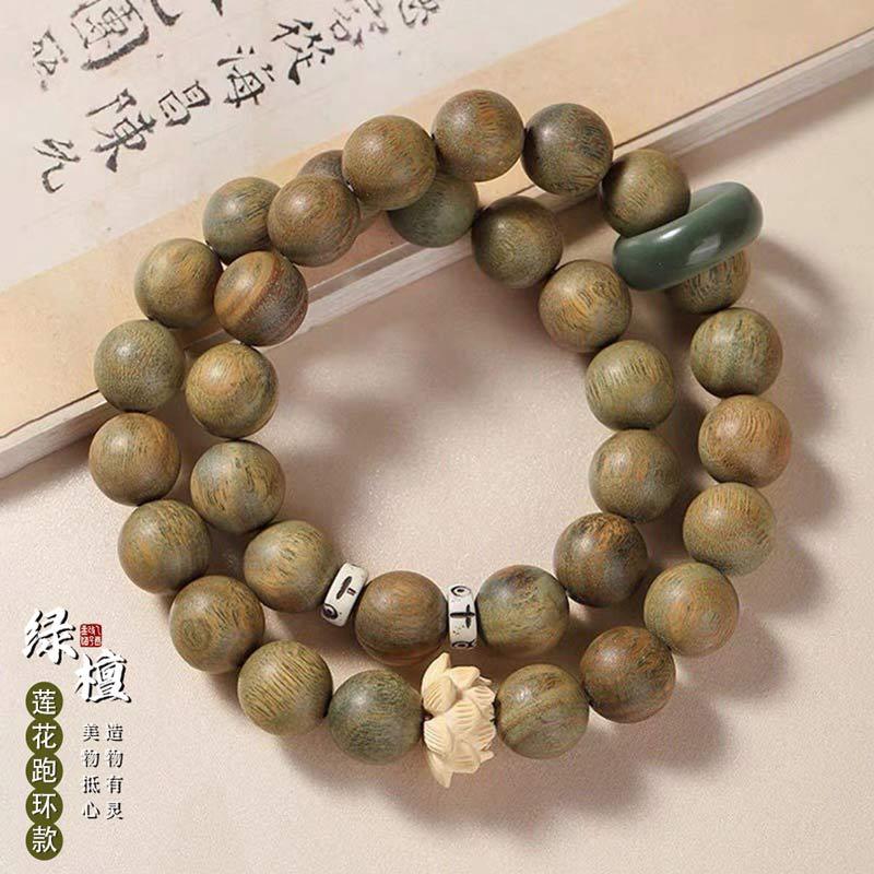Natural Green Sandalwood Carving DIY Woven Handheld Chain Buddha-chanting Bead String for Men and Women Pan Wen Play Retro Dress Accessories