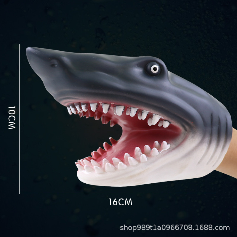 Picture of Dinosaur Hand Doll Gloves Soft Glue Tyrannosaurus Rex Triceratops Shark Simulation Animal Model Stall Shark Arm Toy Cross Border