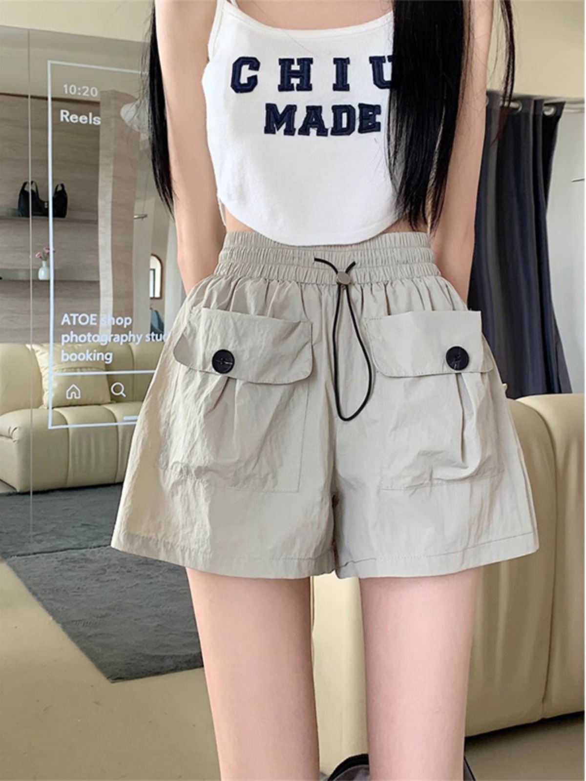 Design Sense Double Pocket Casual Pants Women's Summer New Pants Loose All-match Wide-leg Hot Pants High Waist Cockwork Shorts