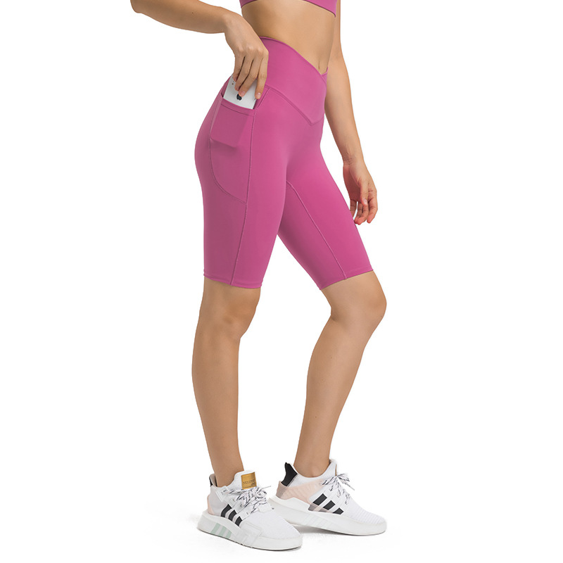 Picture of A generation of new waist cross umbilical stretch yoga pants side pocket stretch hip fitness pants