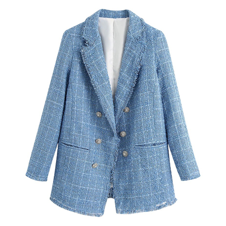 2021 Autumn New Amazon European and American women's wholesale double-breasted pocket decoration retro long sleeve suit jacket