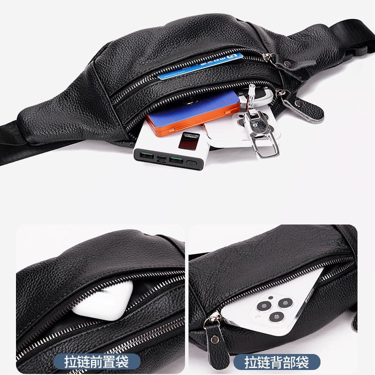 Picture of Genuine Leather Men's Waist Bag, First-Layer Cowhide, Multi-Functional Chest Bag, Crossbody Bag, Sports Mobile Phone Bag, Wear-Resistant Waist Bag for Work
