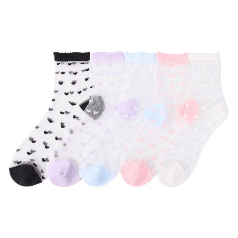 Picture of Socks for Women Spring and Summer New Thin Fashionable Thin Crystal Silk Mid-Calf Women's Socks Cool Transparent Heart Glass Stockings