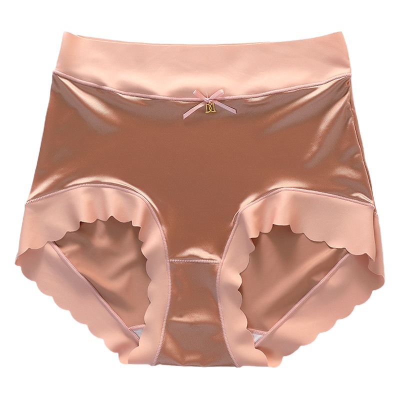 Summer ice silk seamless satin women's underwear hip lifting belly contracting mulberry silk crotch cool skin-friendly mid-high waist briefs